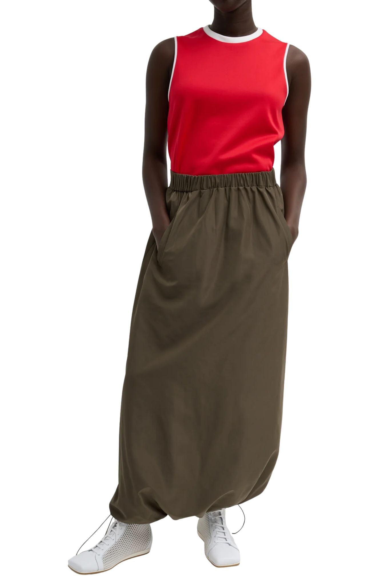 Tibi Italian Sporty Nylon Maxi Anorak Skirt - Vermillion