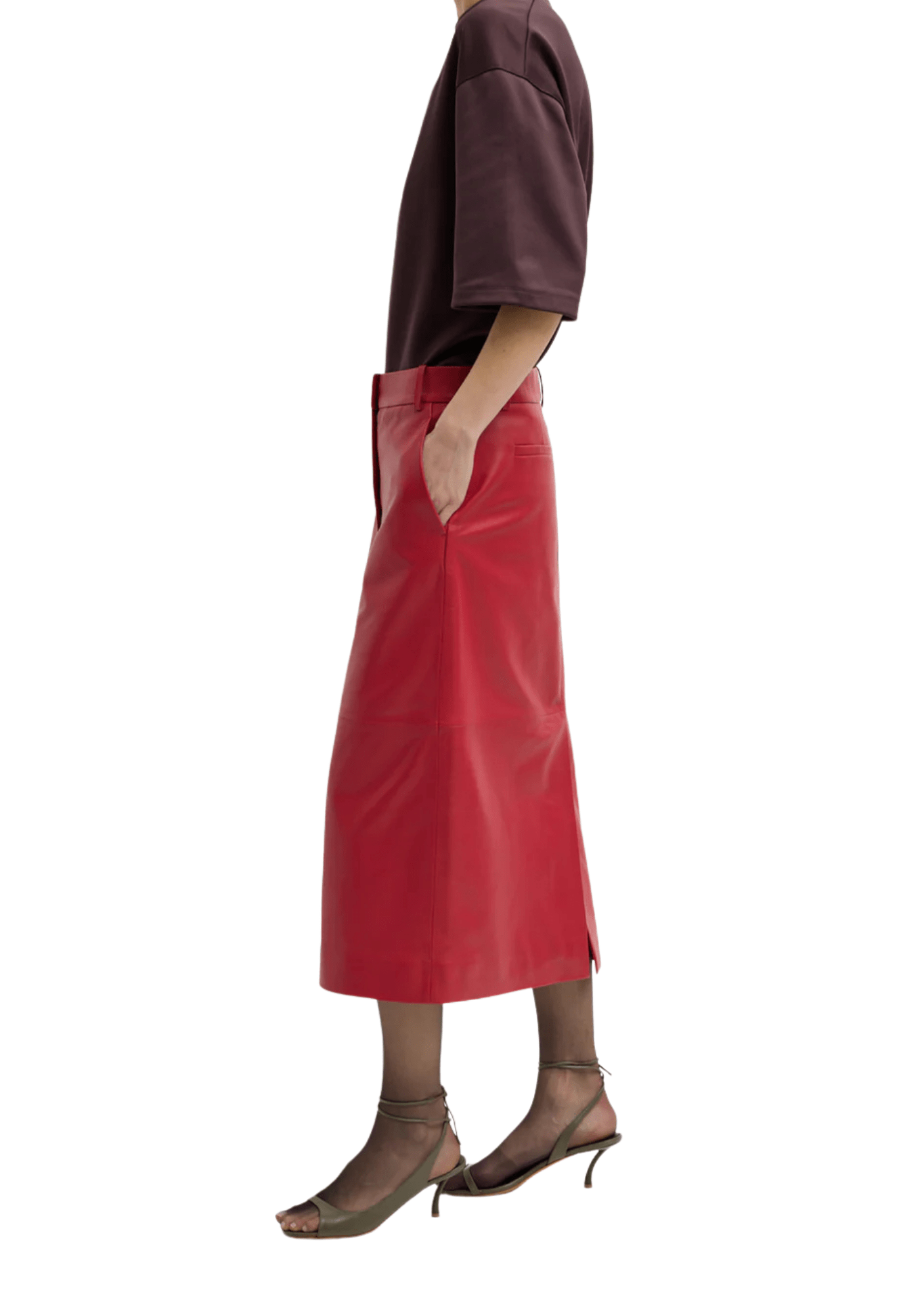 Tibi Leather Midi Trouser Skirt - Vermillion