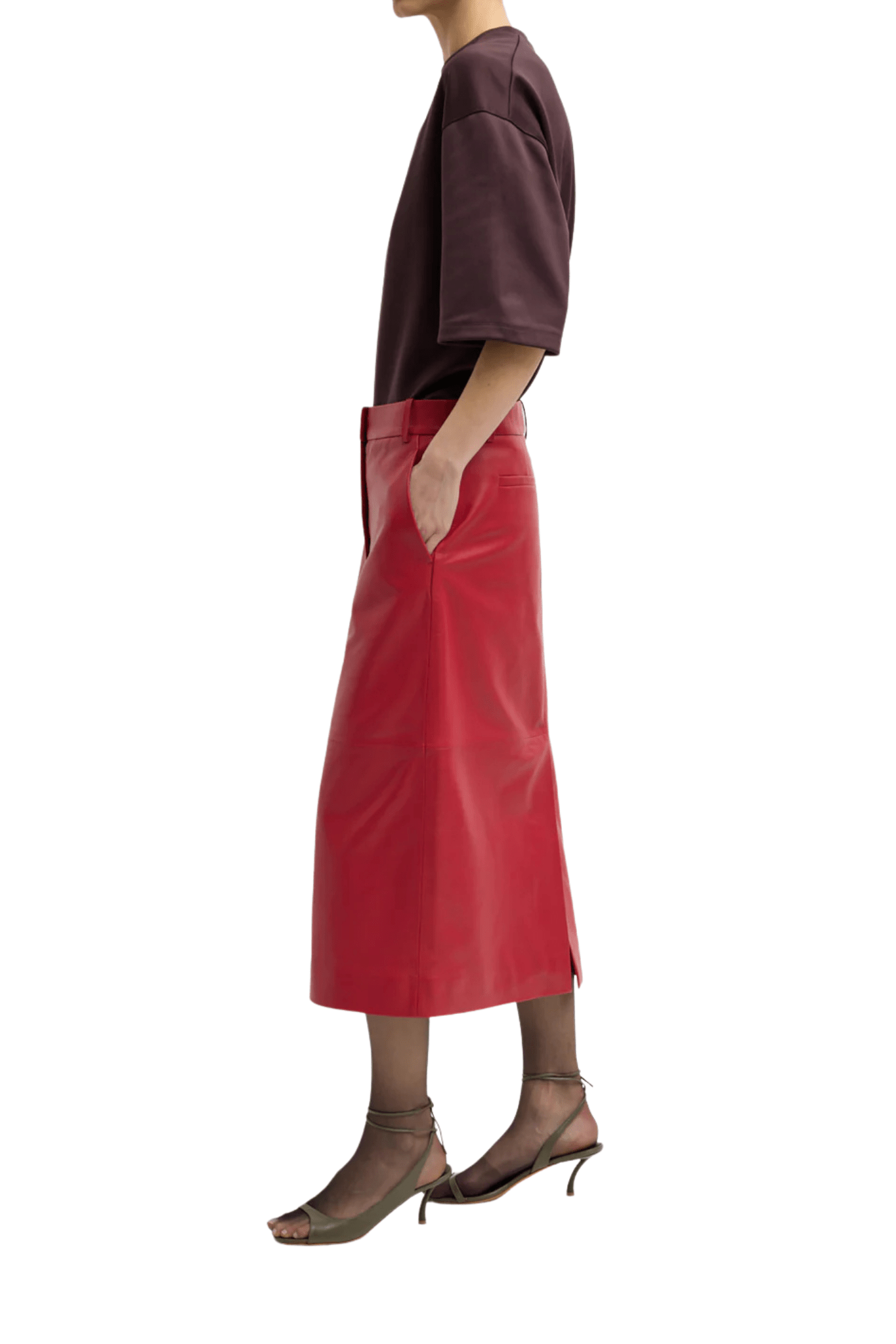 Tibi Leather Midi Trouser Skirt - Vermillion