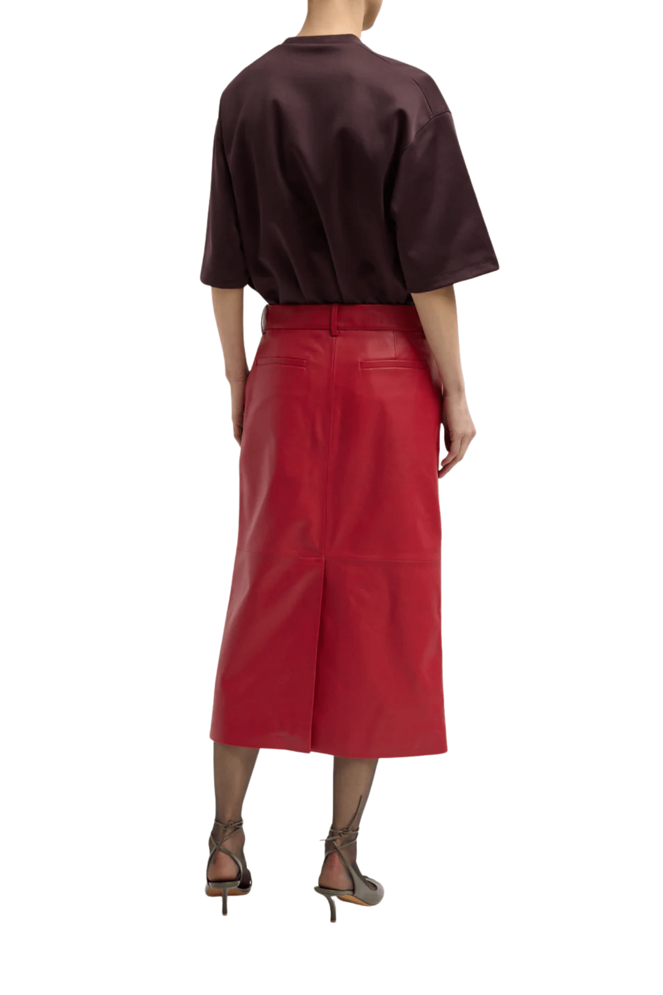 Tibi Leather Midi Trouser Skirt - Vermillion
