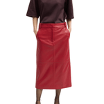 Tibi Leather Midi Trouser Skirt - Vermillion