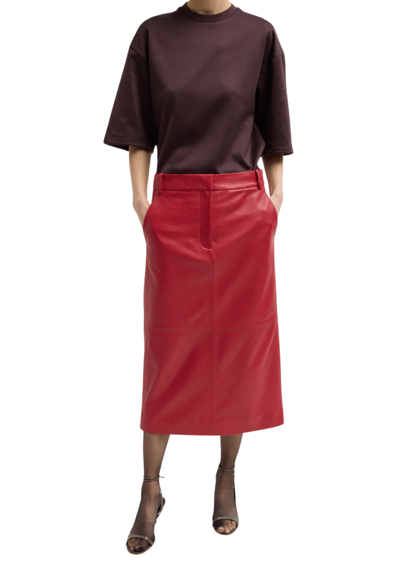 Tibi Leather Midi Trouser Skirt - Vermillion