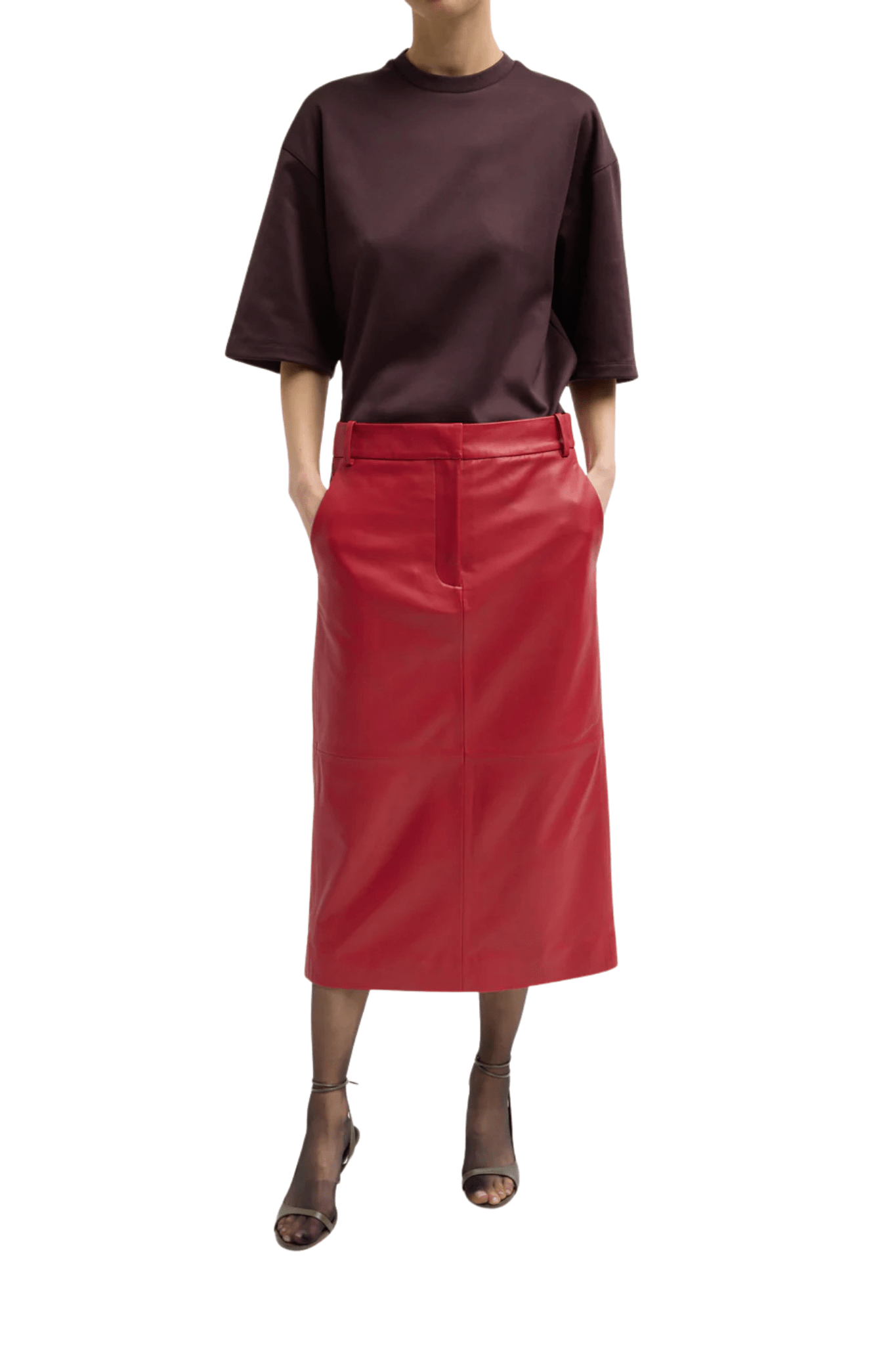 Tibi Leather Midi Trouser Skirt - Vermillion
