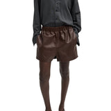 Tibi Leather Pull on Shorts Brown - Vermillion