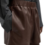 Tibi Leather Pull on Shorts Brown - Vermillion