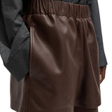 Tibi Leather Pull on Shorts Brown - Vermillion