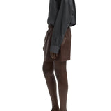 Tibi Leather Pull on Shorts Brown - Vermillion