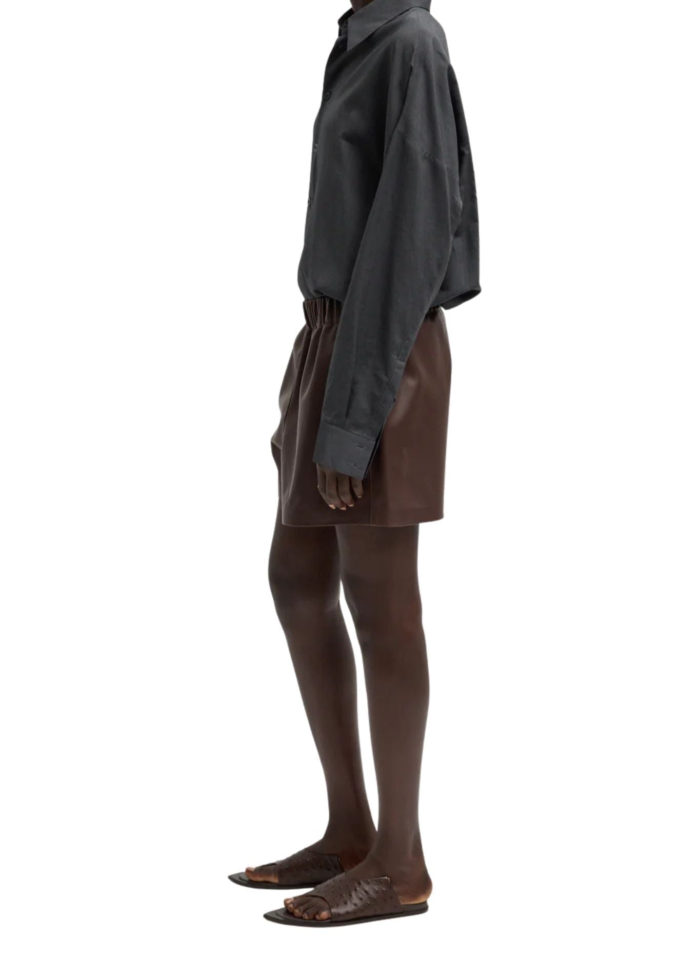 Tibi Leather Pull on Shorts Brown - Vermillion