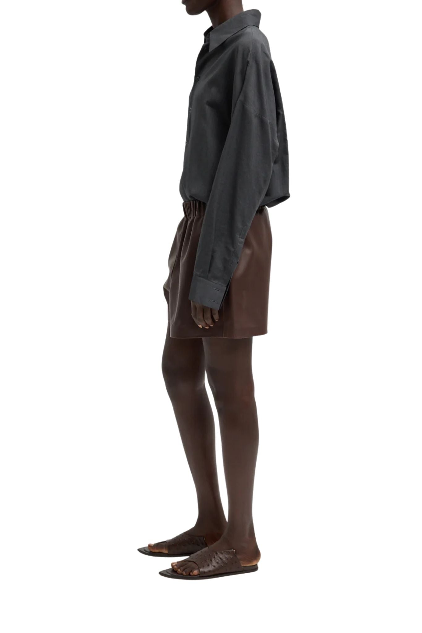 Tibi Leather Pull on Shorts Brown - Vermillion