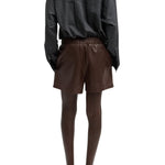 Tibi Leather Pull on Shorts Brown - Vermillion