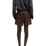 Tibi Leather Pull on Shorts Brown - Vermillion