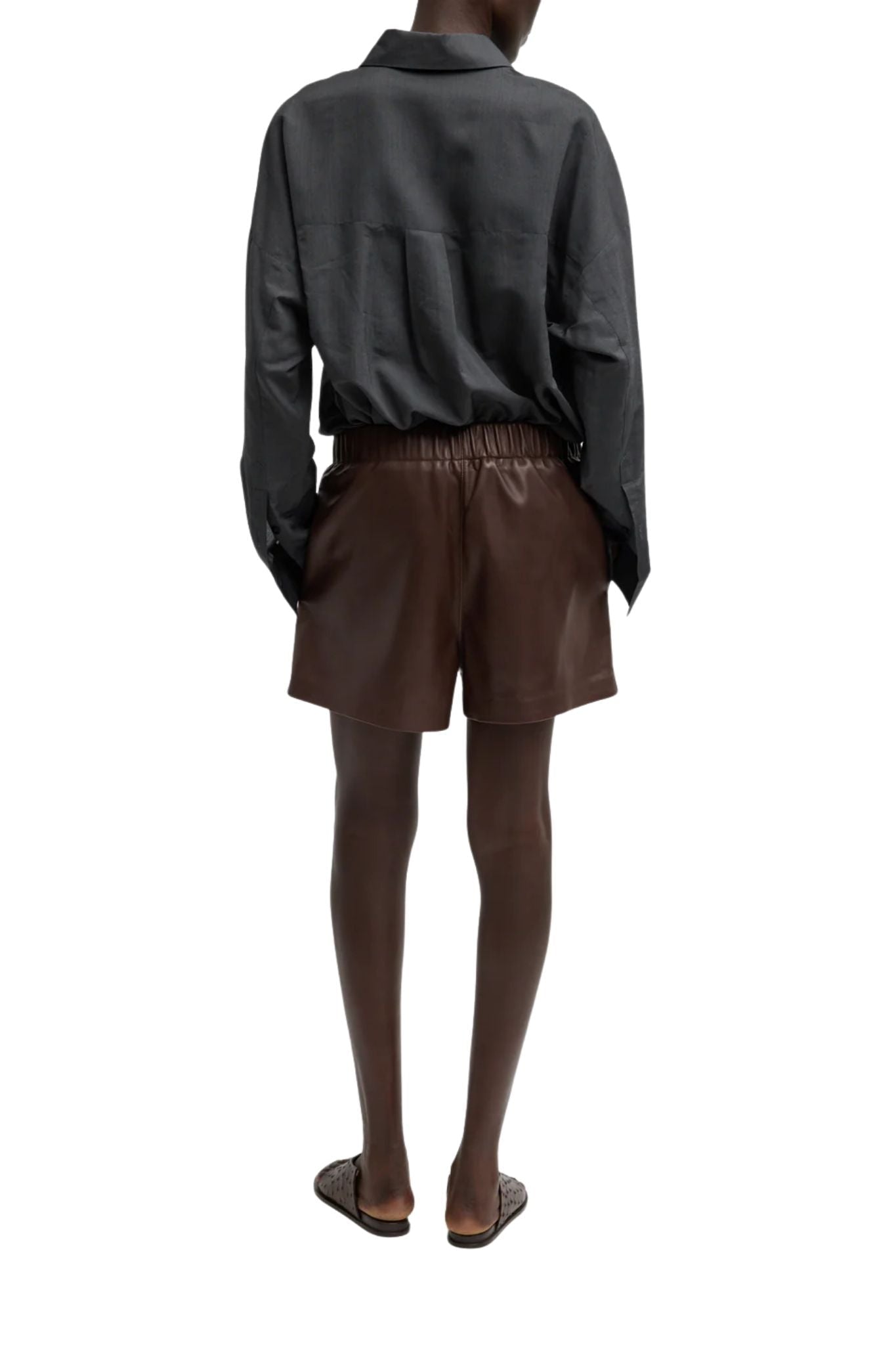 Tibi Leather Pull on Shorts Brown - Vermillion