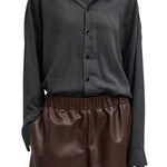 Tibi Leather Pull on Shorts Brown - Vermillion