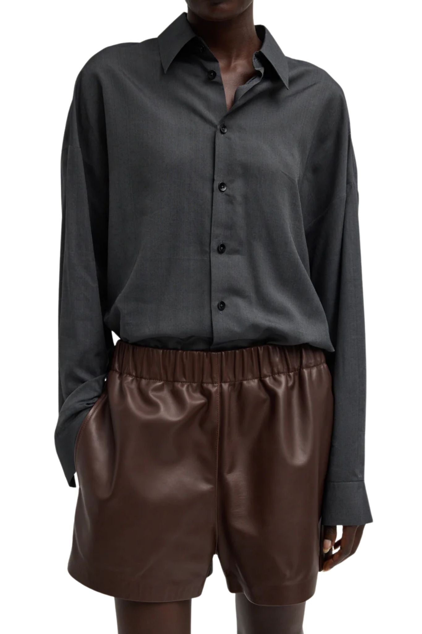 Tibi Leather Pull on Shorts Brown - Vermillion