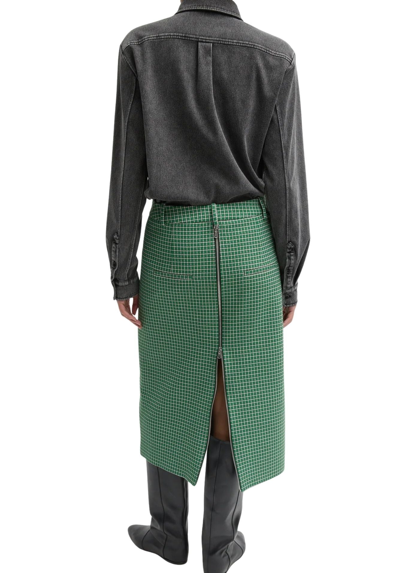 Tibi Leon Check Midi Trouser Zip Skirt - Vermillion