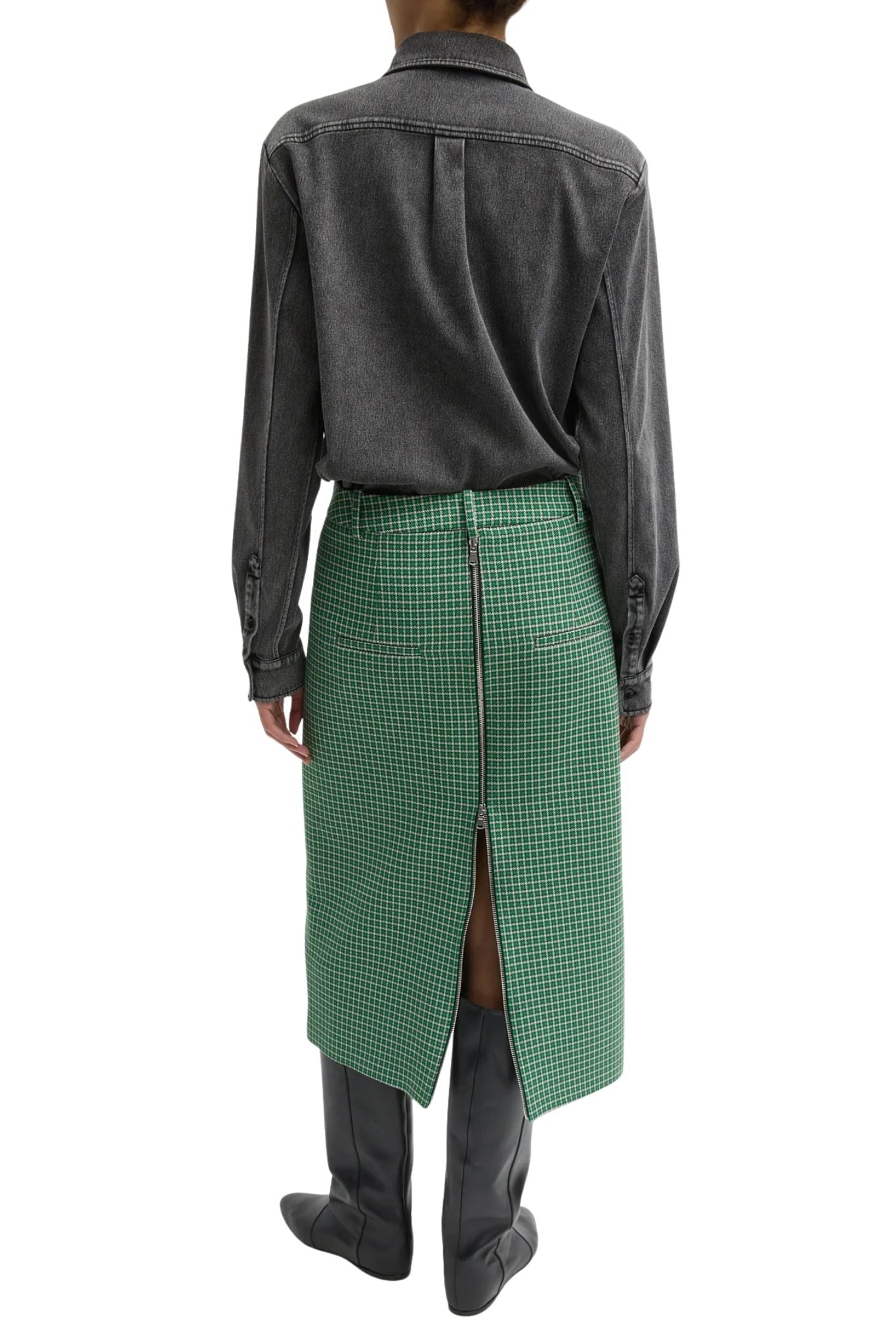 Tibi Leon Check Midi Trouser Zip Skirt - Vermillion