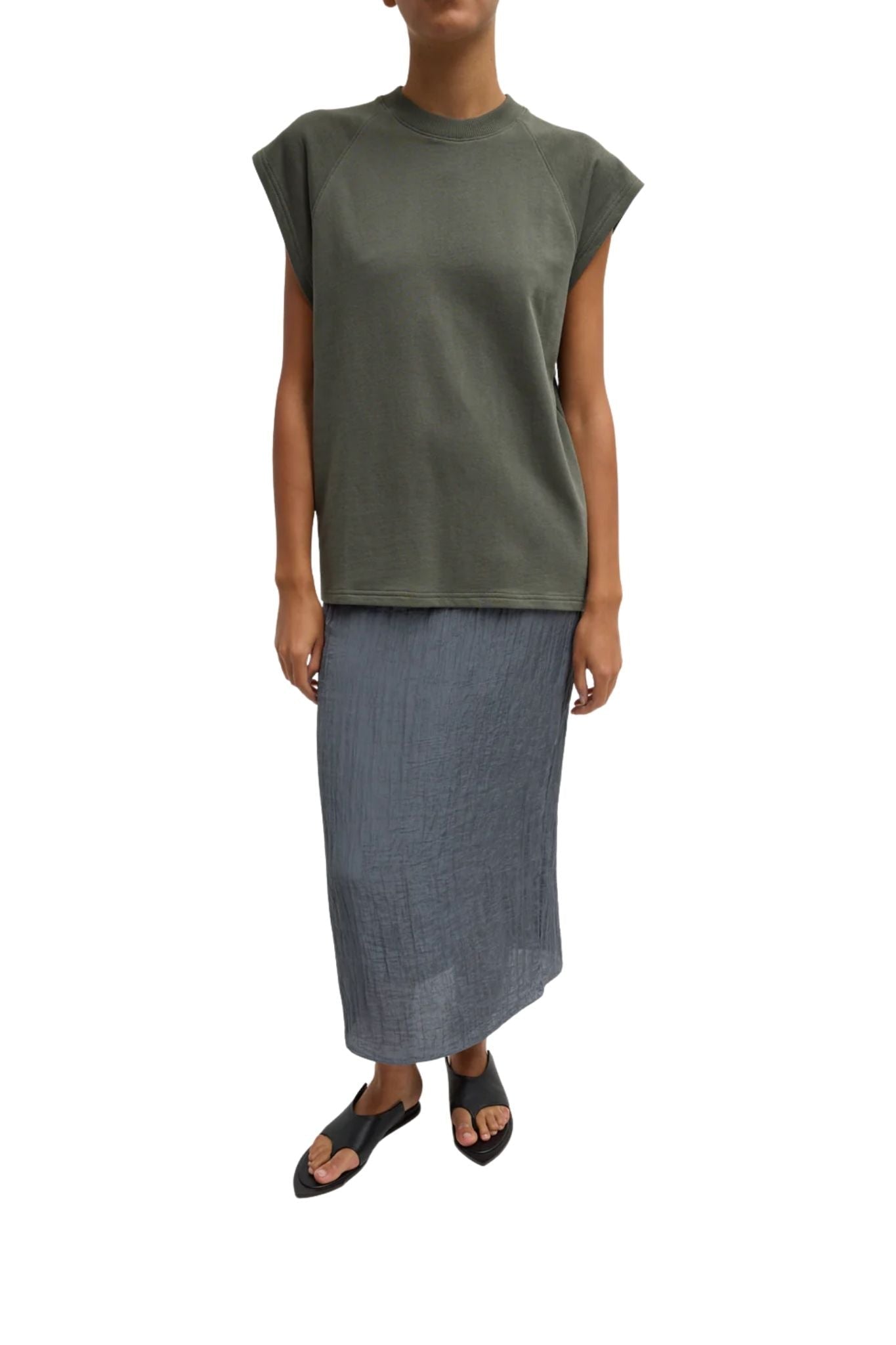 Tibi Light Weight Sweatshirting Sleeveless Easy Top - Vermillion