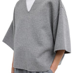 Tibi Luxe Double Faced Wool Angora Vneck Top - Vermillion