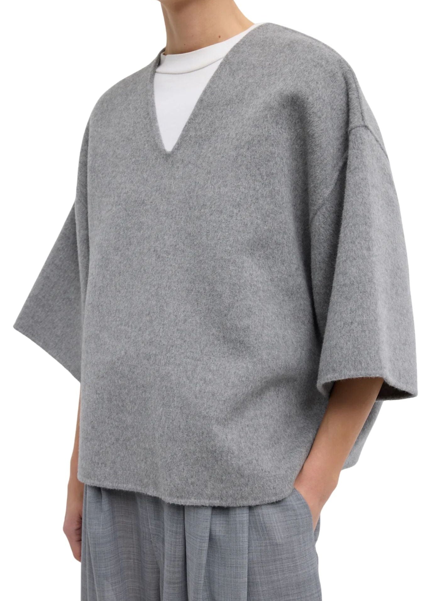 Tibi Luxe Double Faced Wool Angora Vneck Top - Vermillion