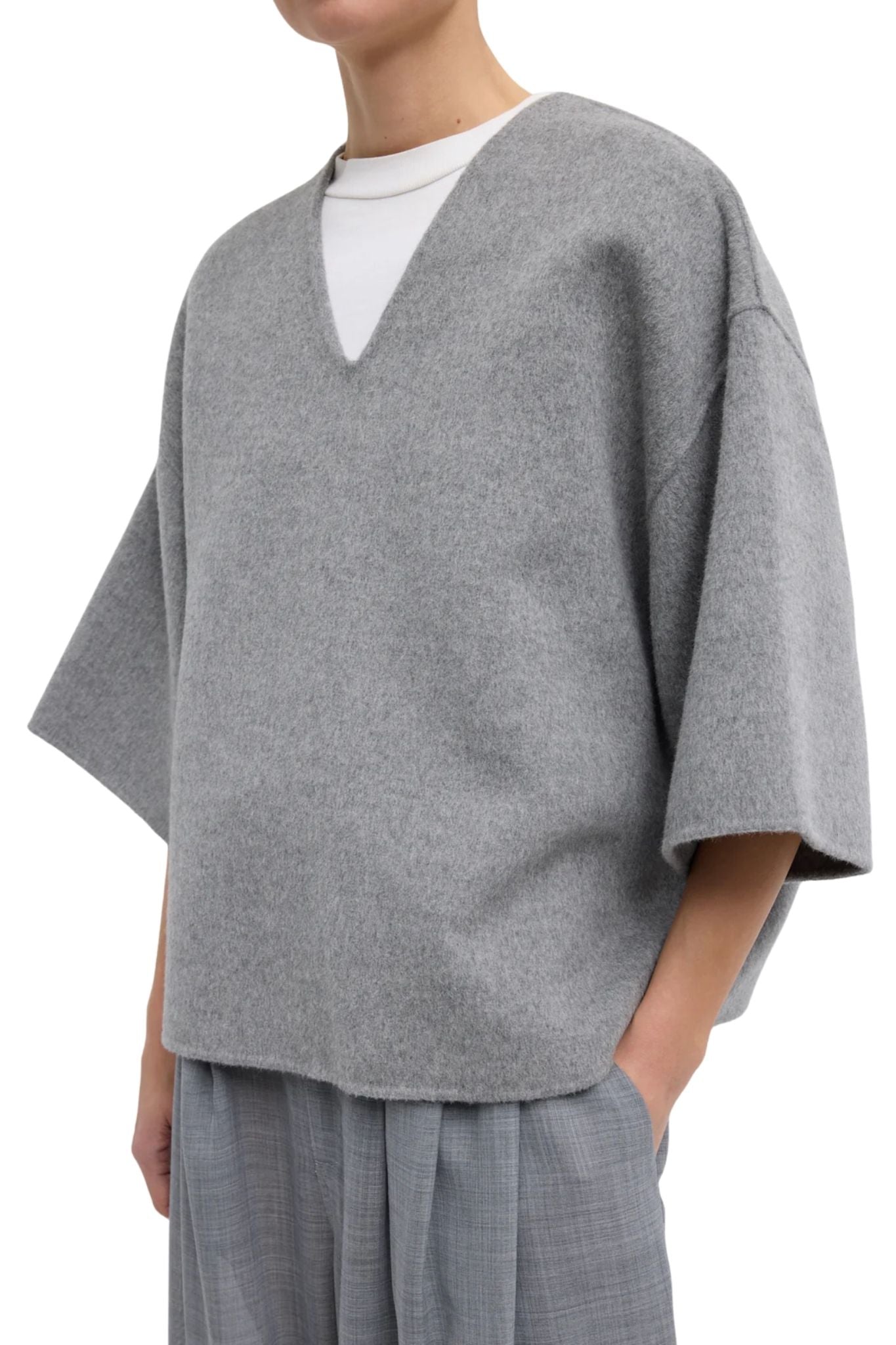 Tibi Luxe Double Faced Wool Angora Vneck Top - Vermillion