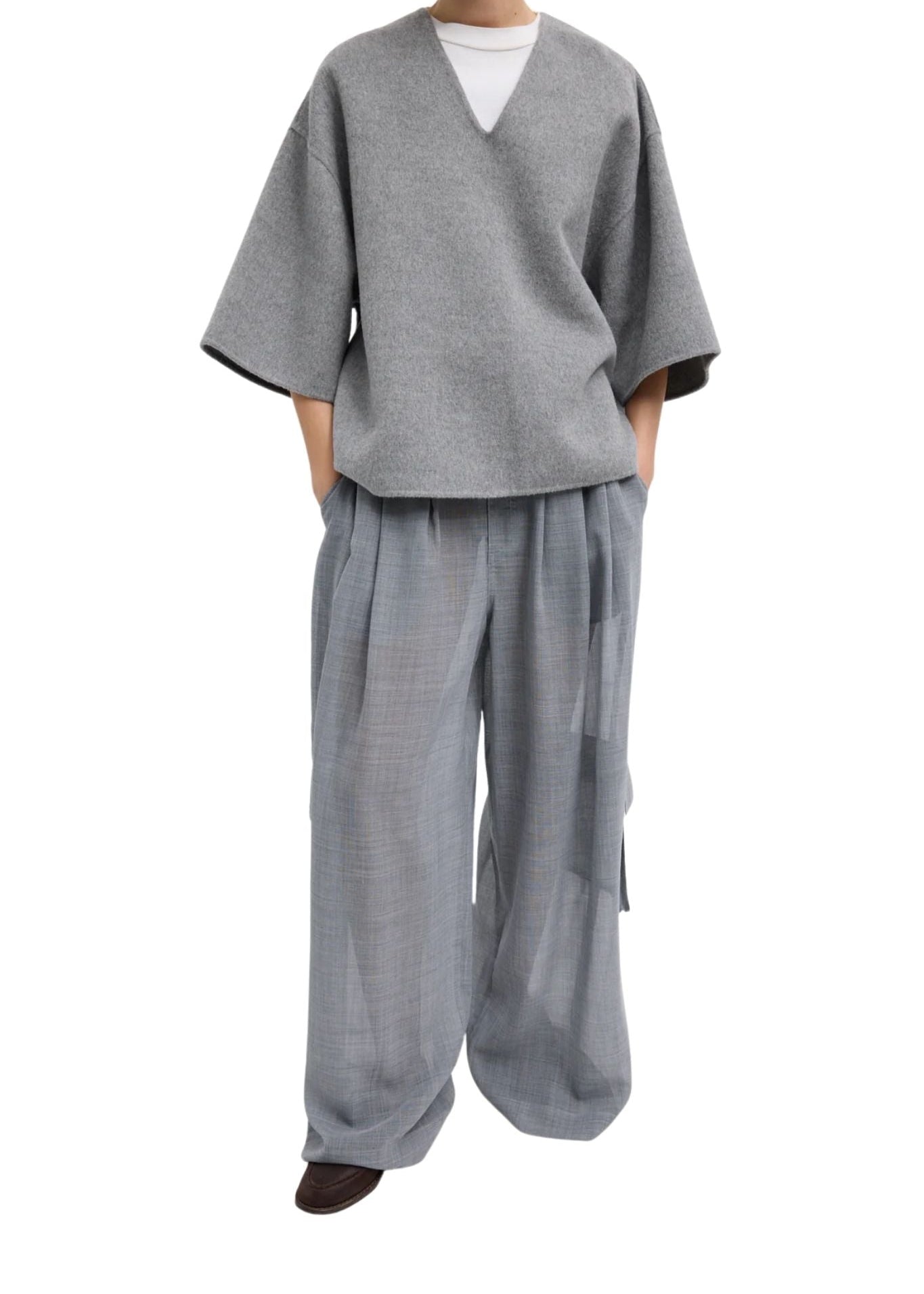 Tibi Luxe Double Faced Wool Angora Vneck Top - Vermillion