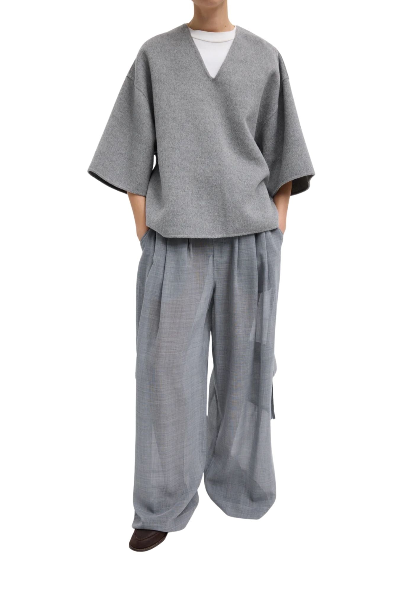 Tibi Luxe Double Faced Wool Angora Vneck Top - Vermillion