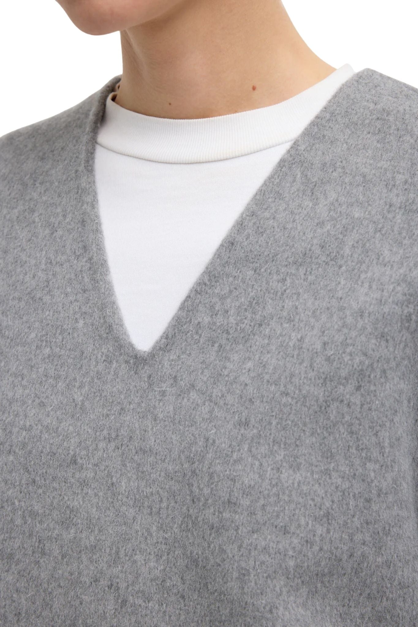 Tibi Luxe Double Faced Wool Angora Vneck Top - Vermillion