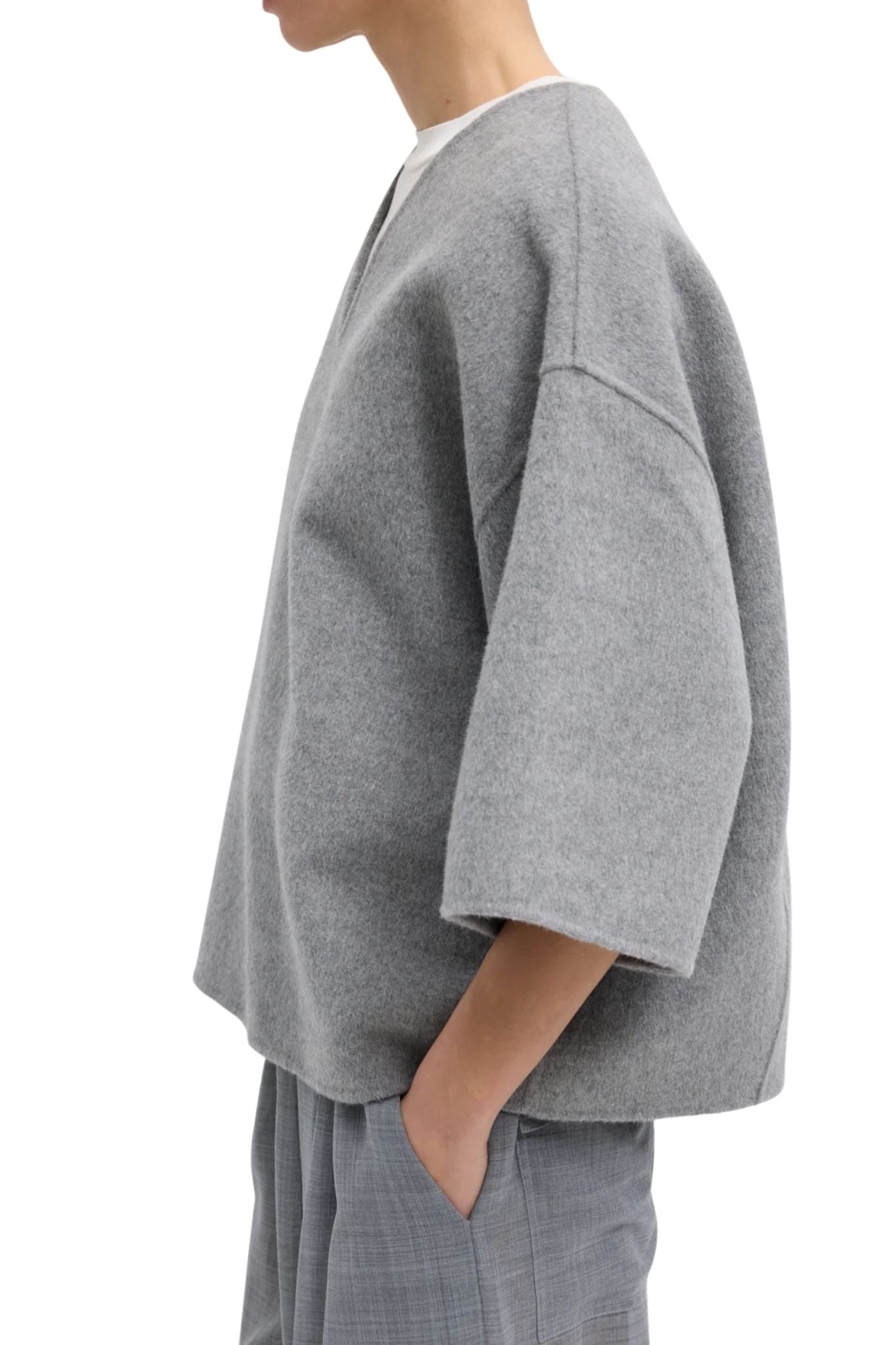 Tibi Luxe Double Faced Wool Angora Vneck Top - Vermillion