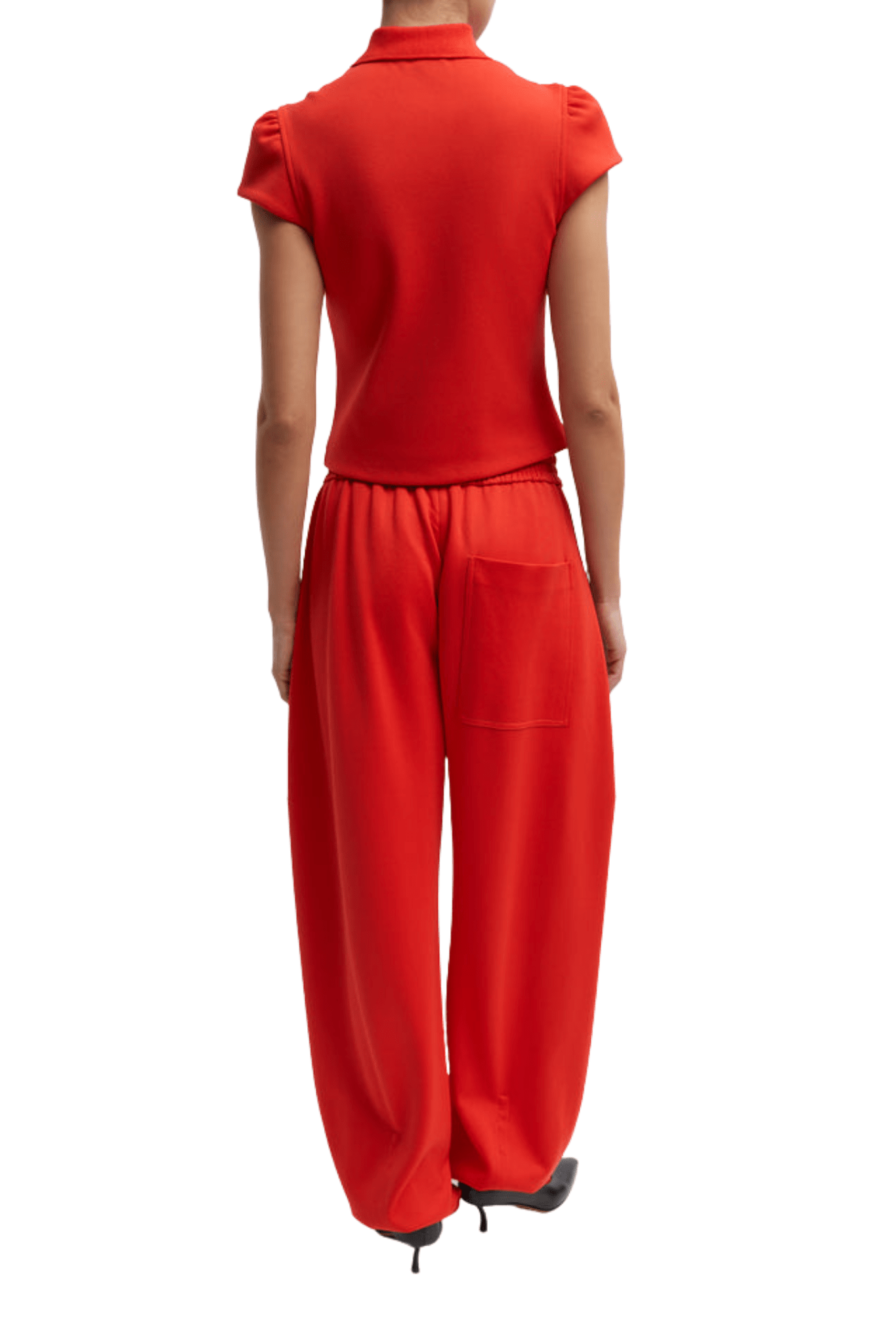 Tibi Luxe Pique Shrunken Polo - Vermillion