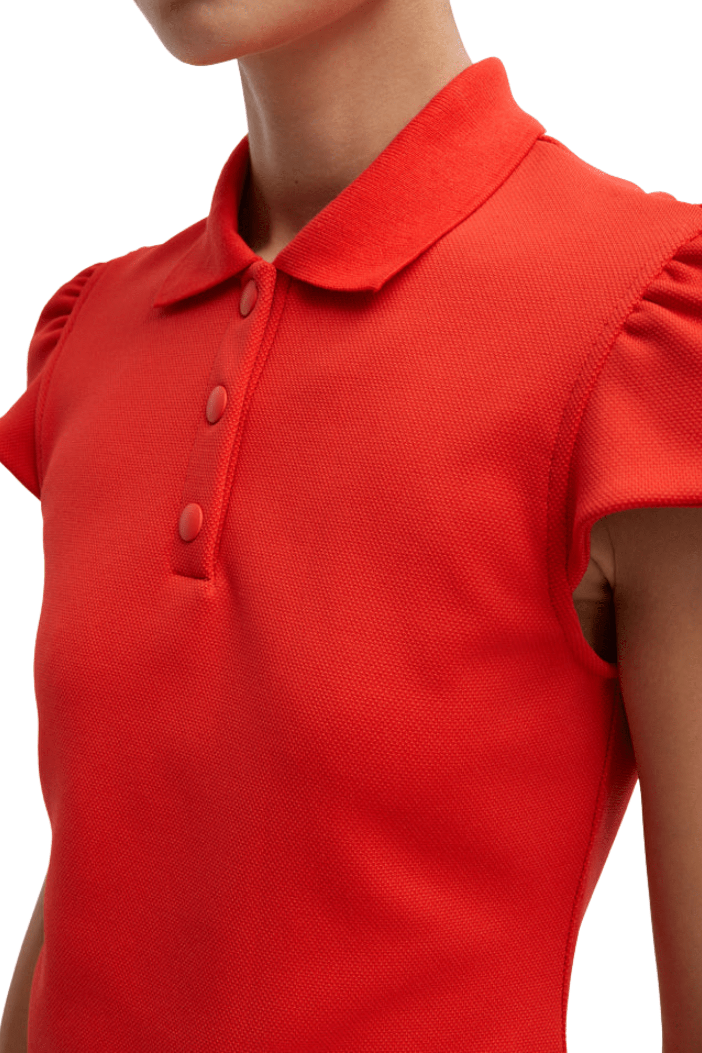 Tibi Luxe Pique Shrunken Polo - Vermillion