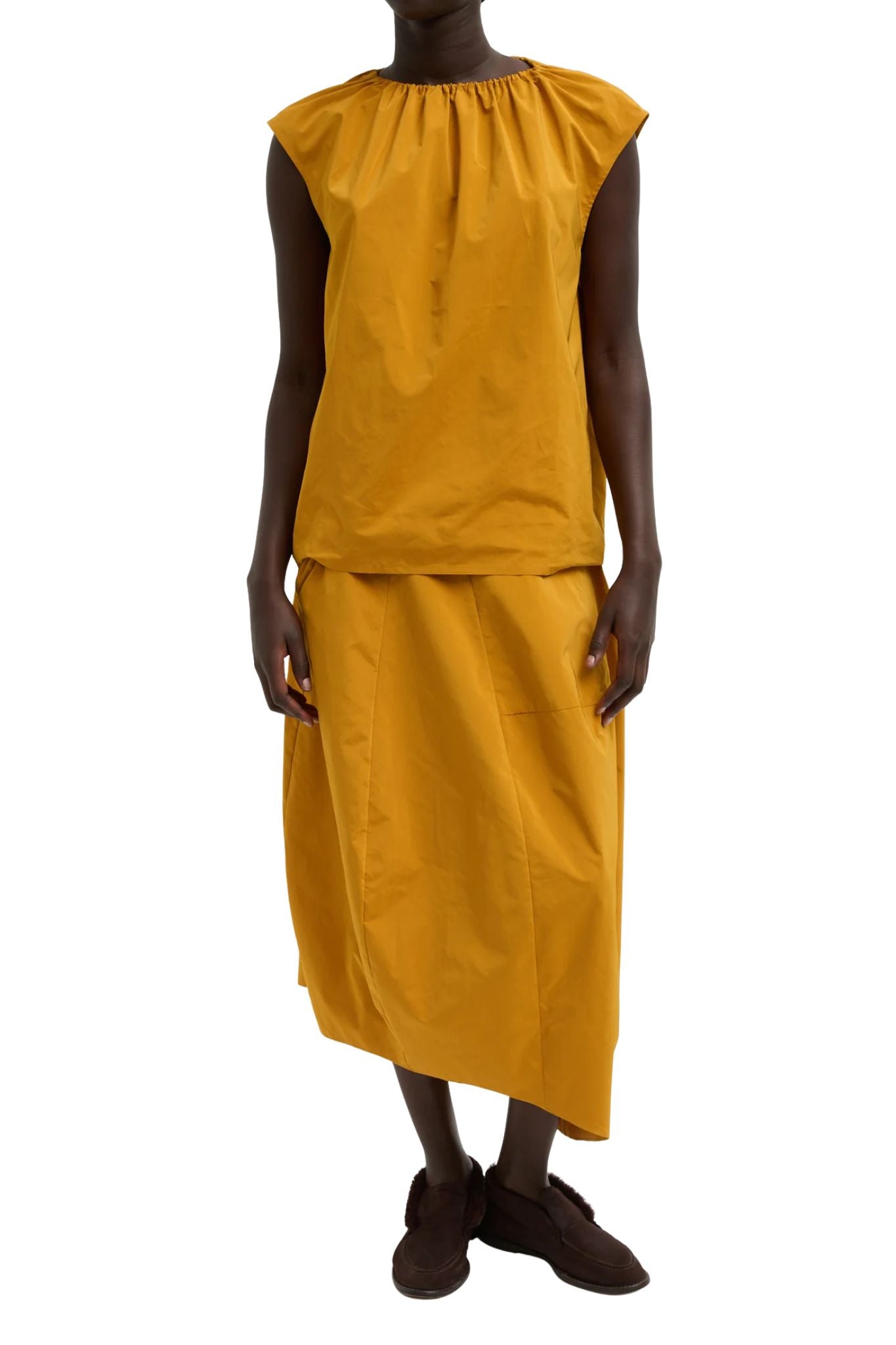 Tibi Nylon Shirred Neck Top - Vermillion