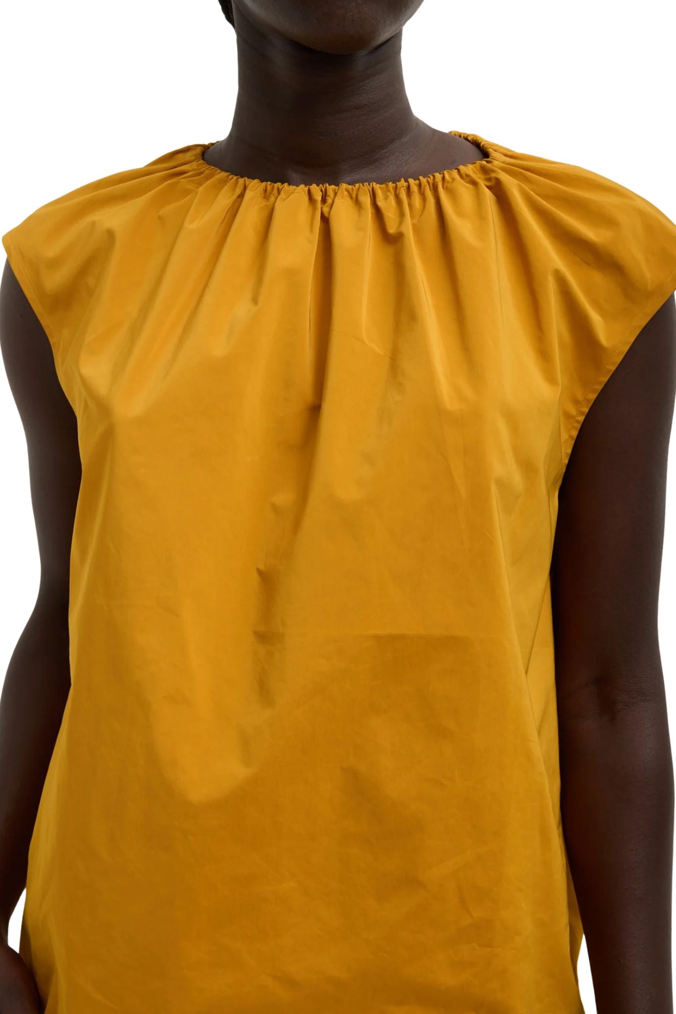 Tibi Nylon Shirred Neck Top - Vermillion