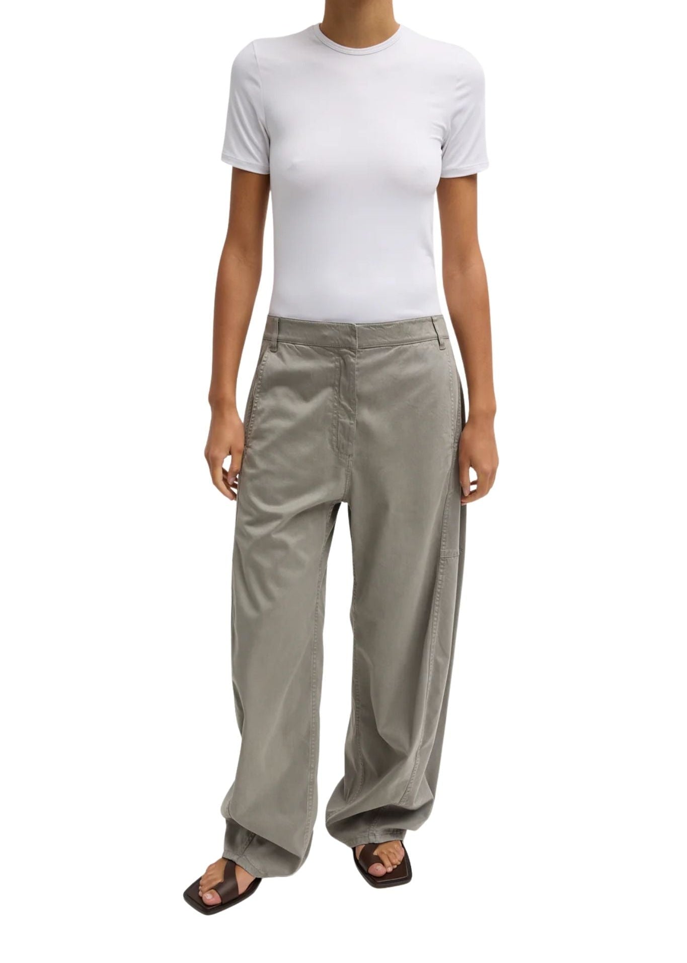 Tibi Reactive Garment Dyed Stretch Twill Sid Pant Pewter - Vermillion