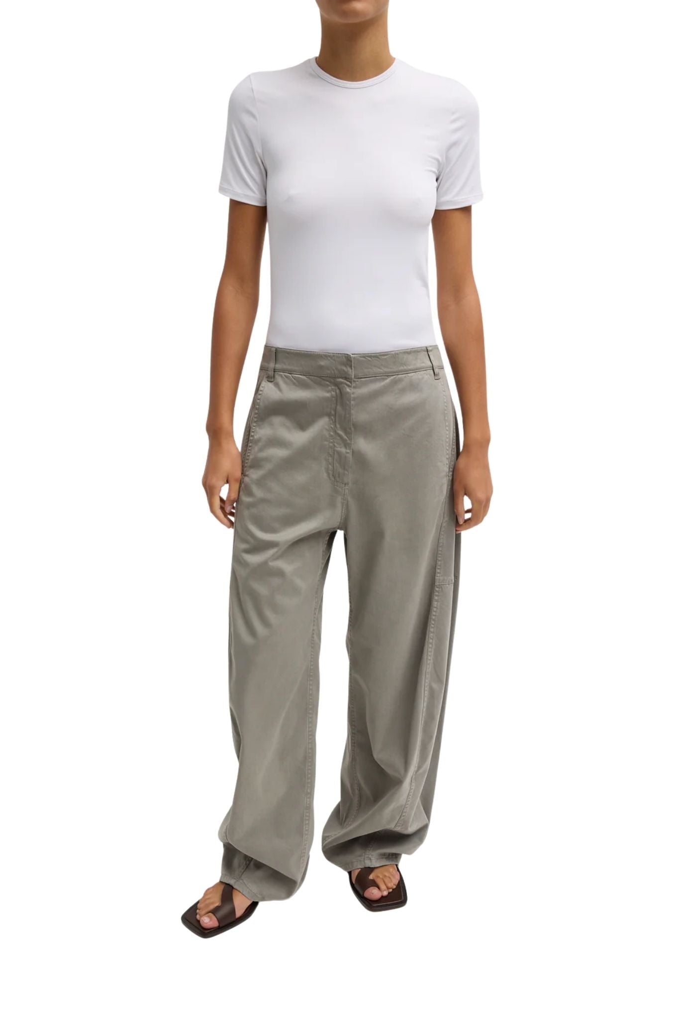 Tibi Reactive Garment Dyed Stretch Twill Sid Pant Pewter - Vermillion