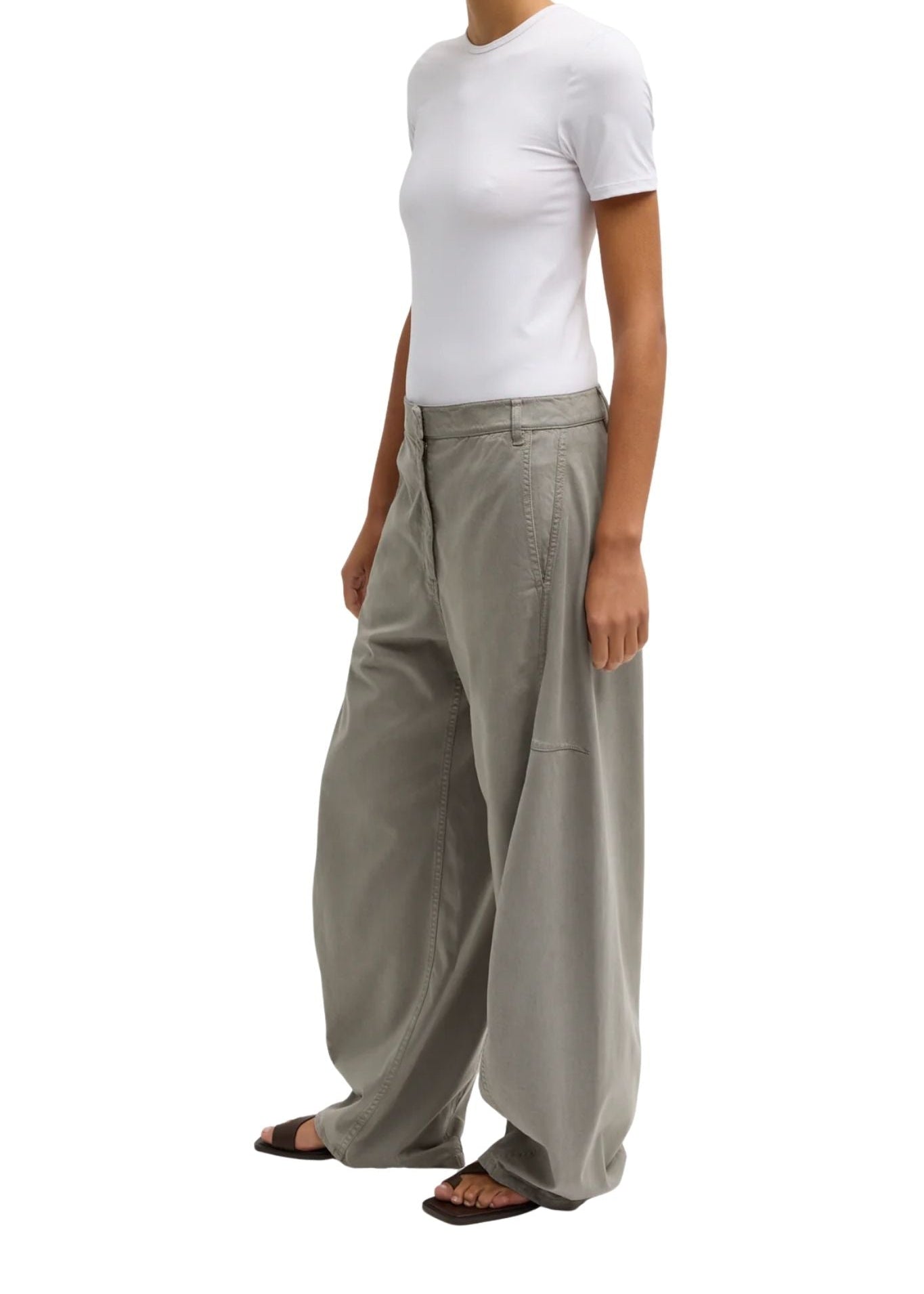 Tibi Reactive Garment Dyed Stretch Twill Sid Pant Pewter - Vermillion