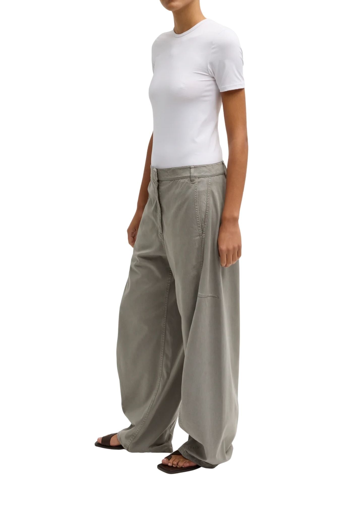 Tibi Reactive Garment Dyed Stretch Twill Sid Pant Pewter - Vermillion
