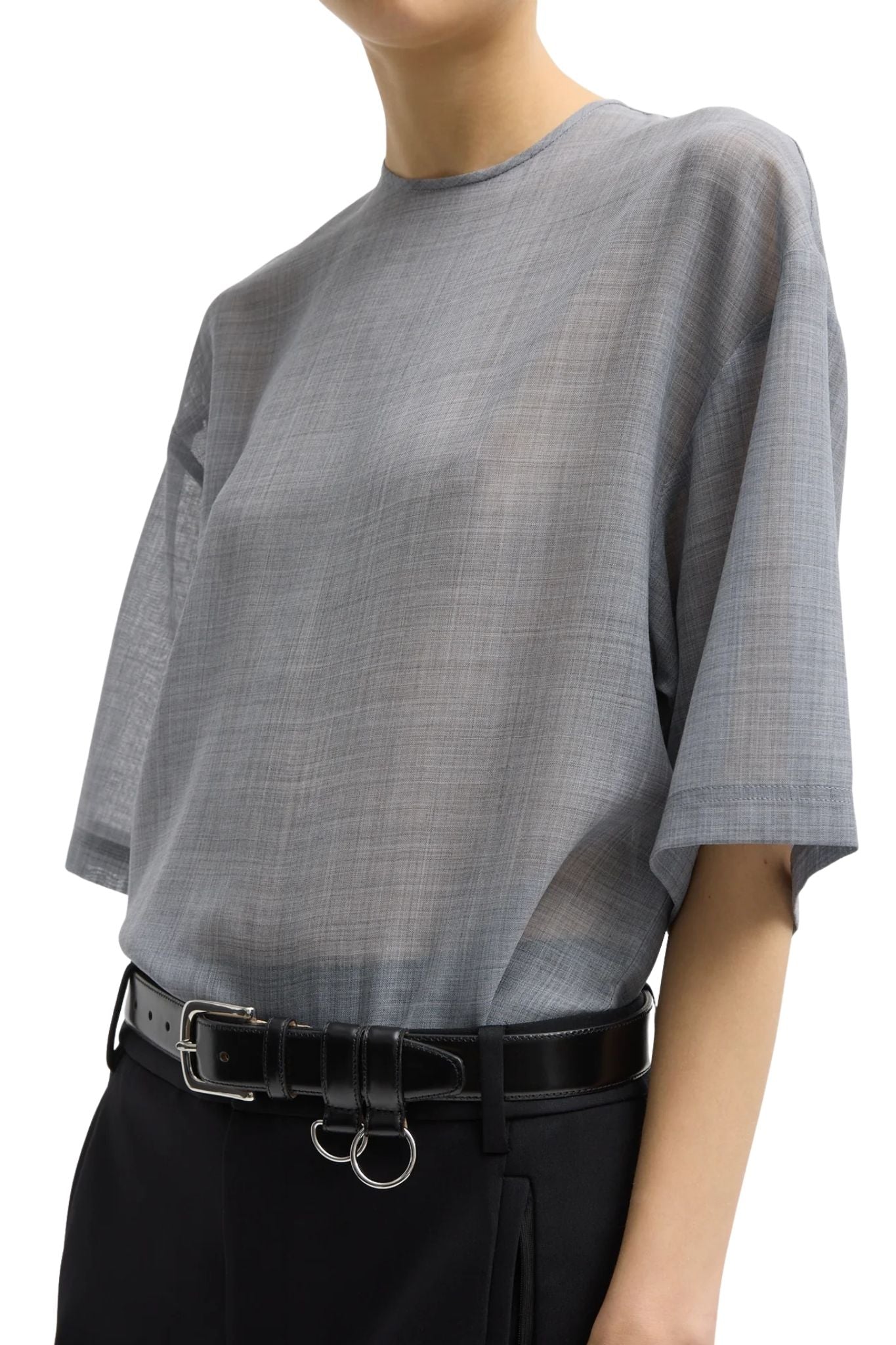 Tibi Sheer Wool Gauze Easy T - Vermillion