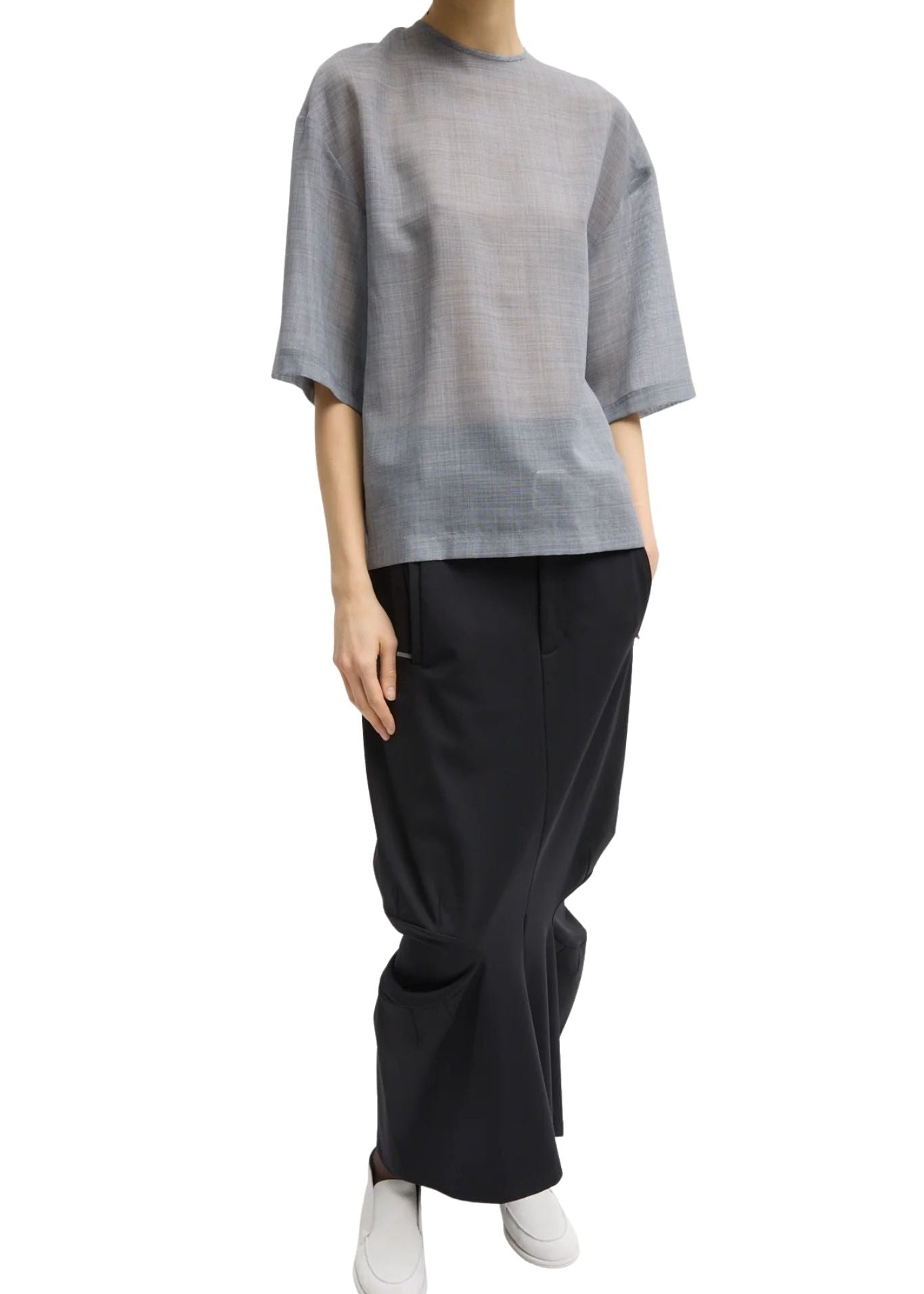 Tibi Sheer Wool Gauze Easy T - Vermillion