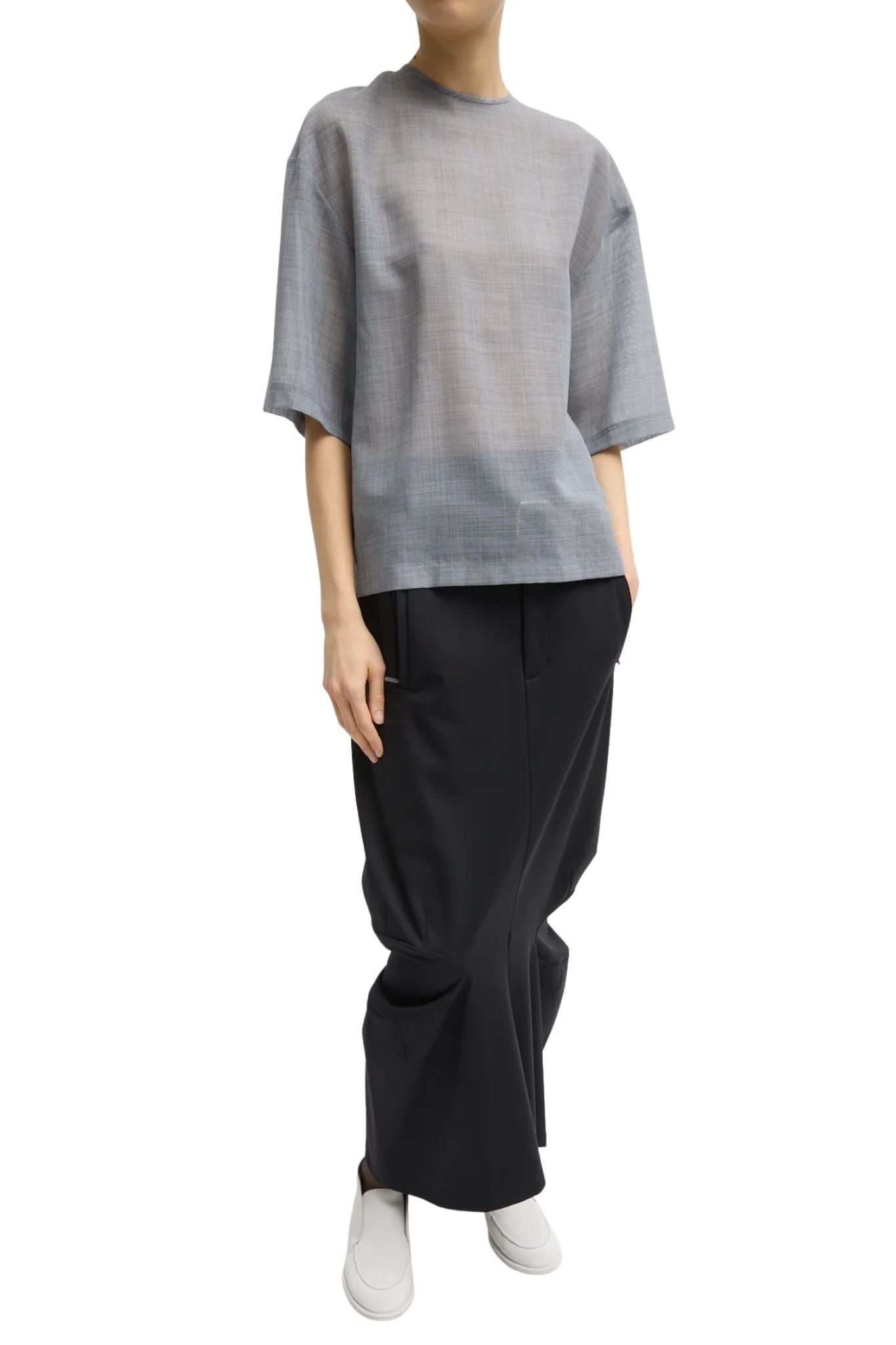 Tibi Sheer Wool Gauze Easy T - Vermillion