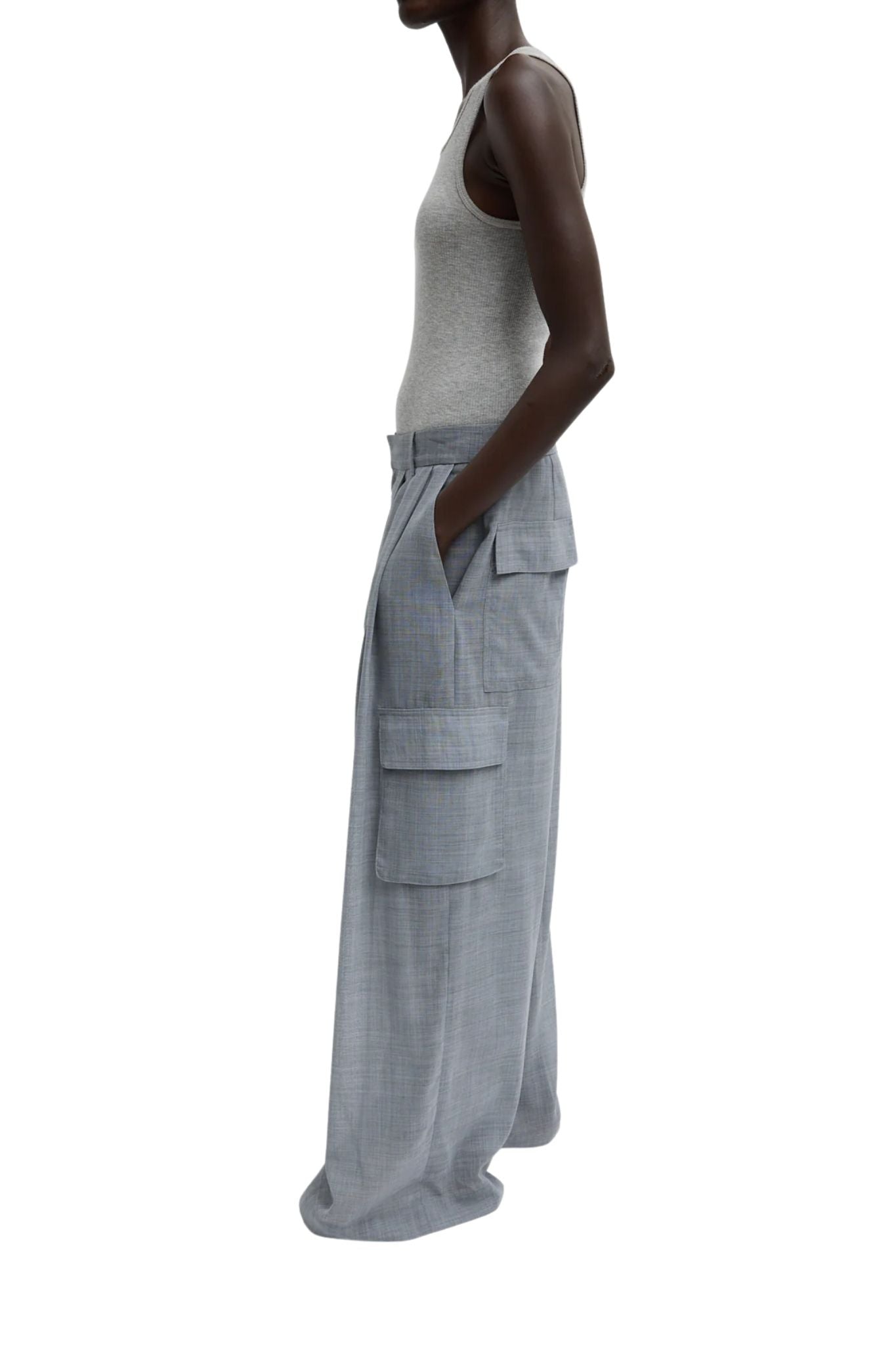 Tibi Sheer Wool Gauze Triple Pleat Pant - Vermillion