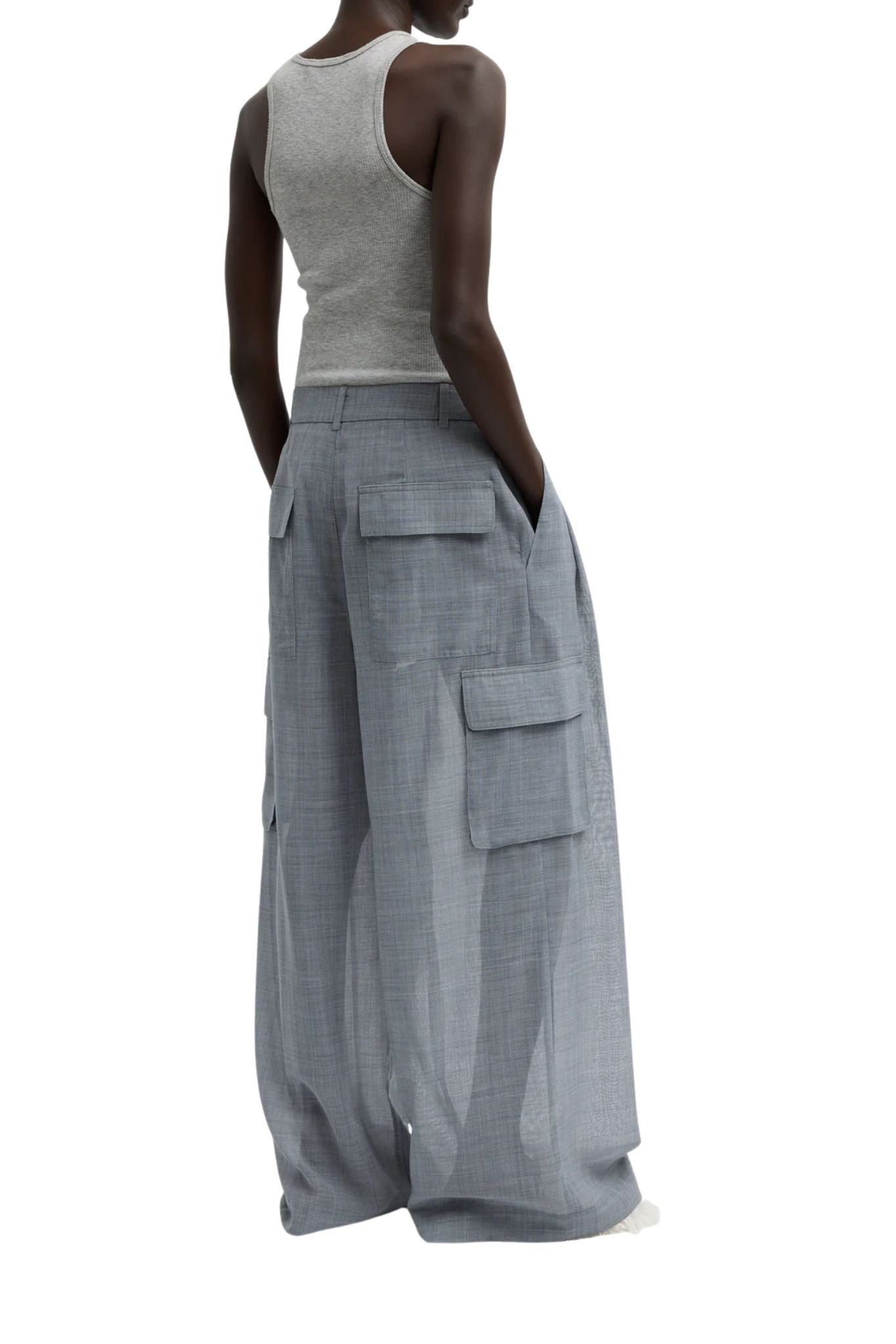 Tibi Sheer Wool Gauze Triple Pleat Pant - Vermillion