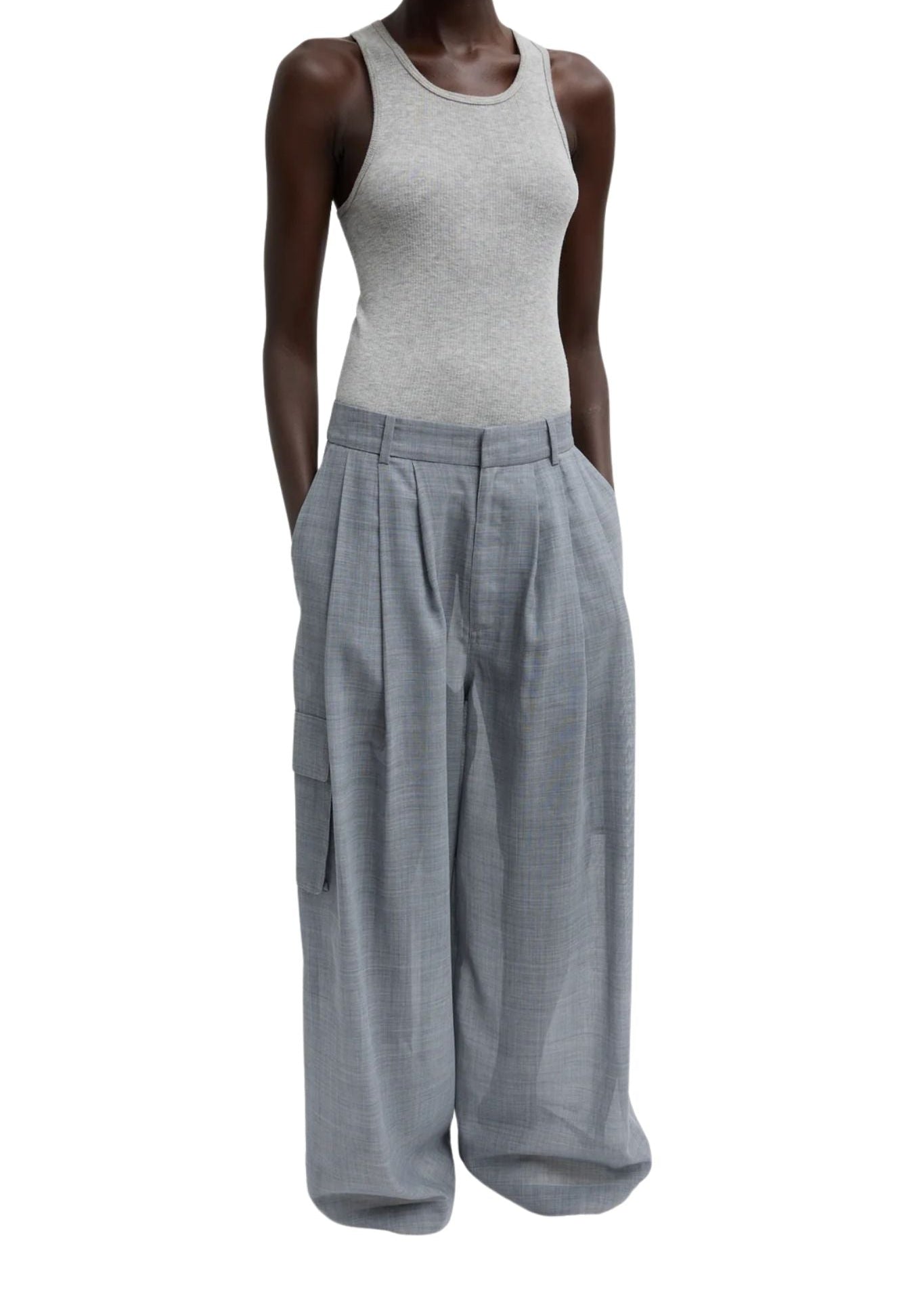 Tibi Sheer Wool Gauze Triple Pleat Pant - Vermillion