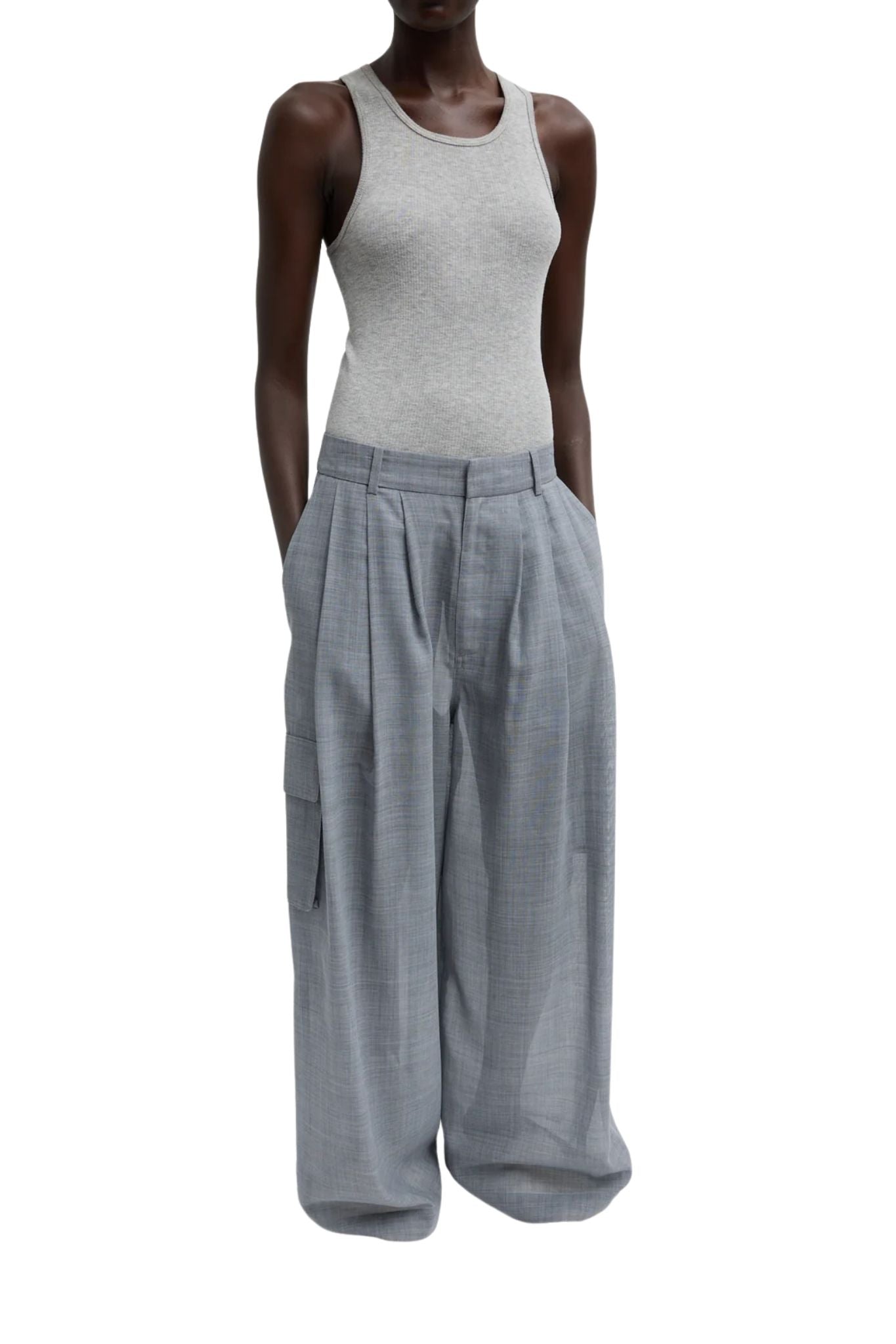 Tibi Sheer Wool Gauze Triple Pleat Pant - Vermillion