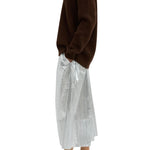 Tibi Silver Metallic Nylon Pull On Full Skirt - Vermillion