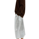 Tibi Silver Metallic Nylon Pull On Full Skirt - Vermillion