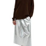 Tibi Silver Metallic Nylon Pull On Full Skirt - Vermillion
