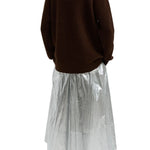 Tibi Silver Metallic Nylon Pull On Full Skirt - Vermillion