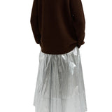 Tibi Silver Metallic Nylon Pull On Full Skirt - Vermillion