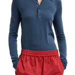 Tibi Skinlike Mercerized Wool Soft Sheer Polo - Vermillion