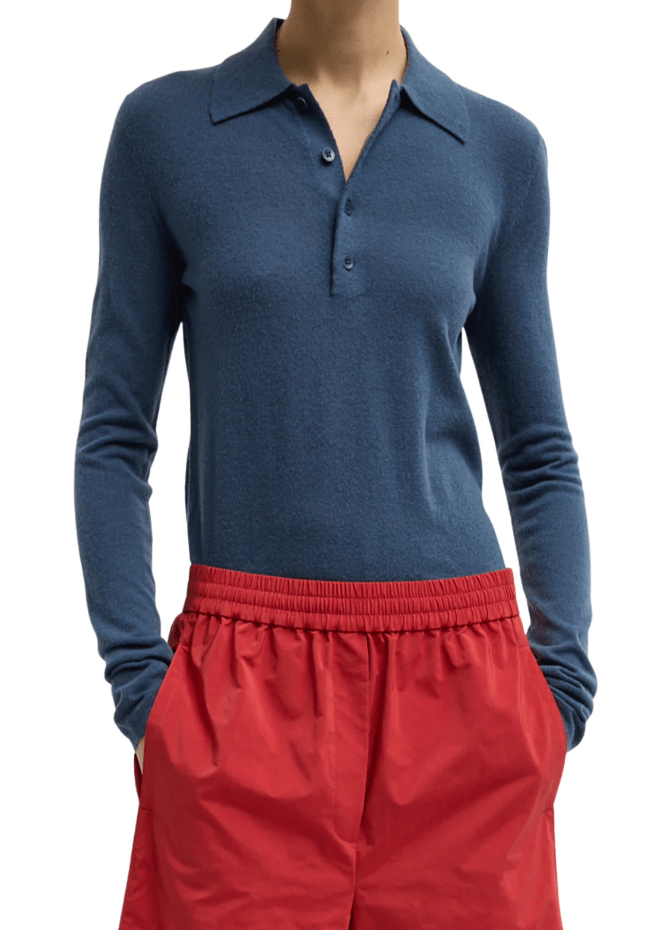 Tibi Skinlike Mercerized Wool Soft Sheer Polo - Vermillion